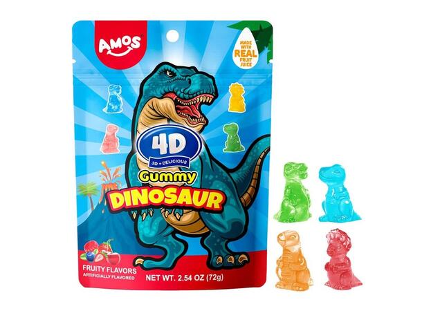 Amos 4D Fruit Gummy Dinosaur Fruity Flavor 65g 1x24 
