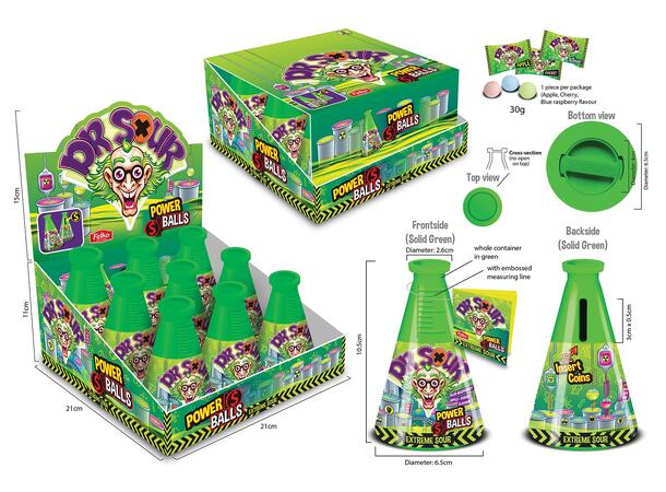 Dr. Sour - Power Balls Bottle Coin Bank 15g 1x9 