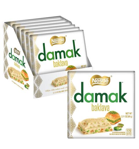 Nestle Damak White Chocolate With Pistachios and Baklava Bar 60g 1x6