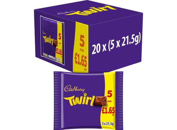 Cadbury Twirl Chocolate Bar 5 Pack Multipack 107.5g 1x20 