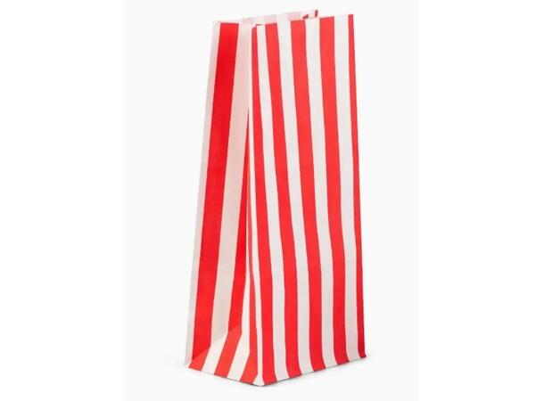 Blokkbunnpose Pick'n Mix rød/hvit stripe 11cm x 25cm +7,5cm 1x100 Tom Pose 