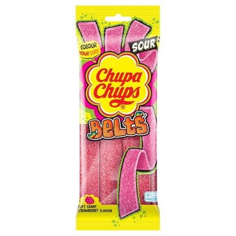 Chupa Chups Sour Strawberry Belts 90g Pack 1x18