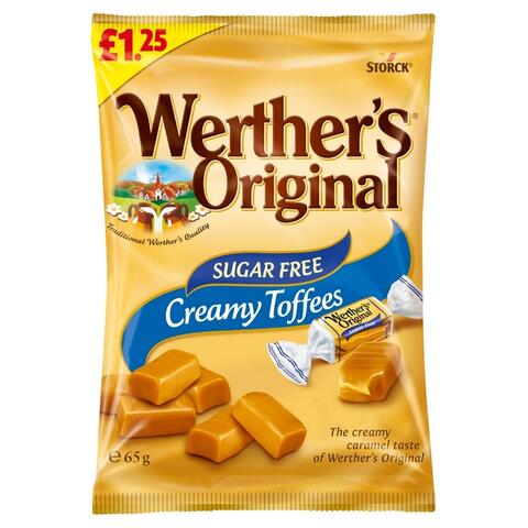Werther&#39;s Original Sugar Free Creamy Toffees Bag 65g 1x12
