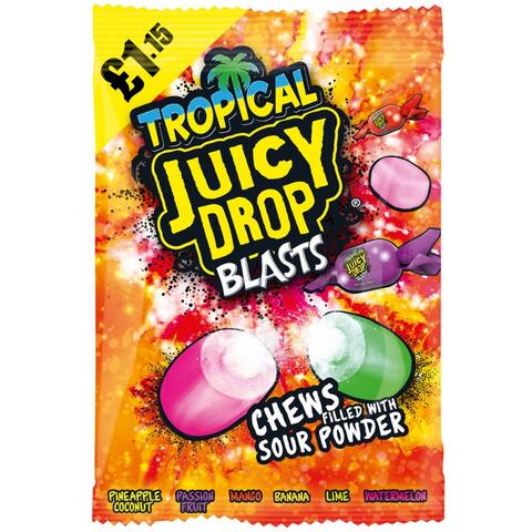 Bazooka Juicy Drop Blasts Tropical Bag 120g 1x12