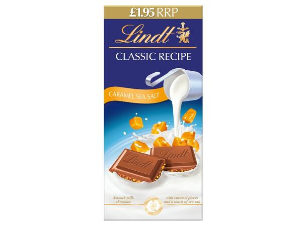 Lindt Classic Recipe Milk Caramel Sea Salt Chocolate Bar 100g 1x8 