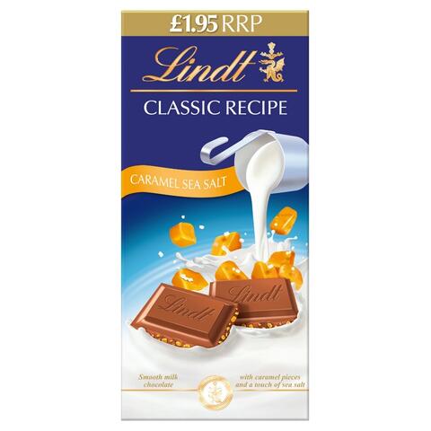 Lindt Classic Recipe Milk Caramel Sea Salt Chocolate Bar 100g 1x8
