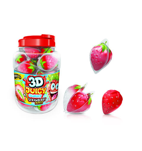 3D Juicy Gummy Strawberry 1x60 18 G Ingen strekkode på F-pack bare Display