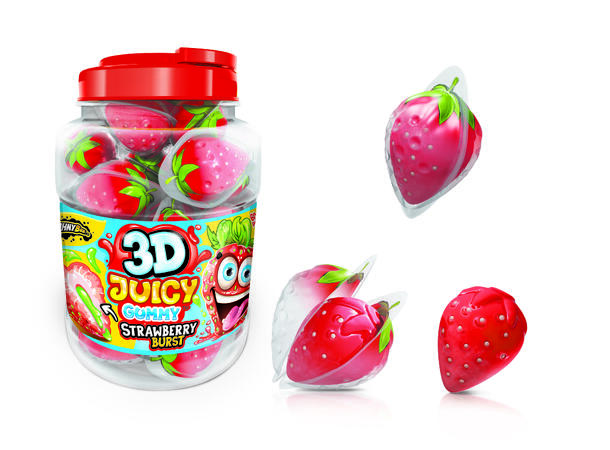 3D Juicy Gummy Strawberry 1x60 18 G Ingen strekkode på F-pack bare Display 