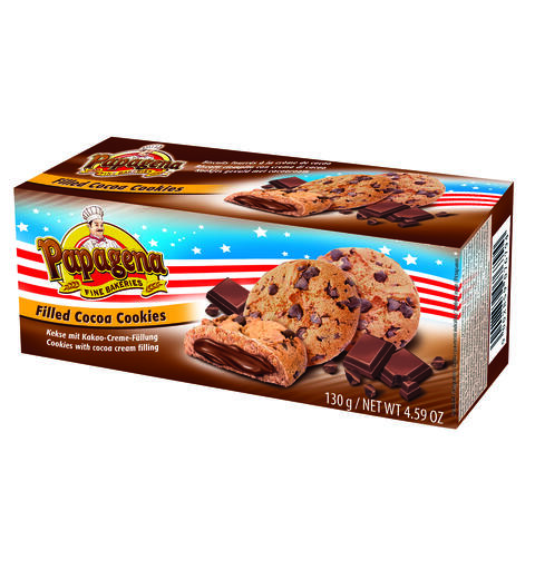 Papagena Choco Chip Cookies Chocolate Cream Filling 130g 1x18