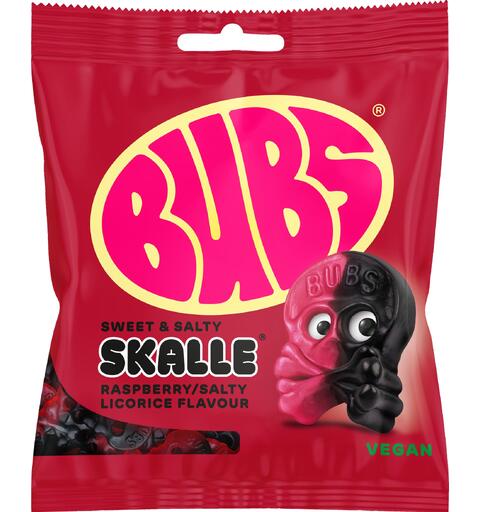 BUBS Raspberry Salty Licorice Skalle 155g 1x12