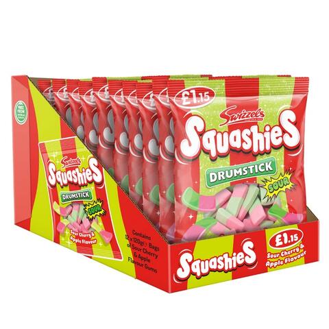 Drumstick Squashies Sour Cherry &amp; Apple Flavour Bag - Swizzels - 120g 1x12