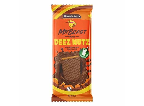 Mr Beast Milk Chocolate With Peanut Butt Deez Nutz Bar 60g 1x10 