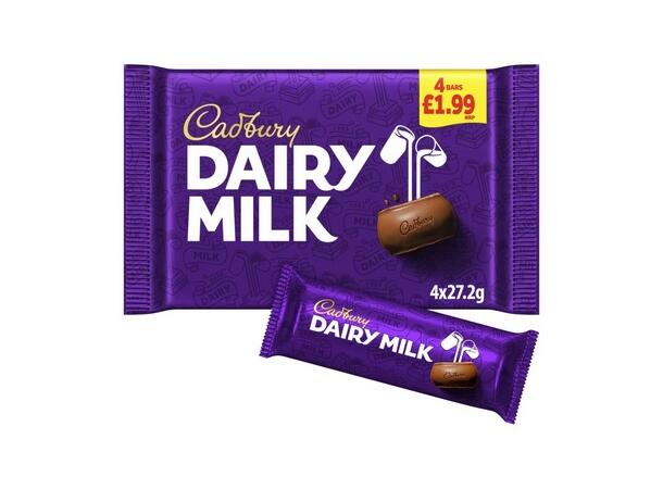 Cadbury Dairy Milk Chocolate Bar 4 Pack 108.8g 1x14 