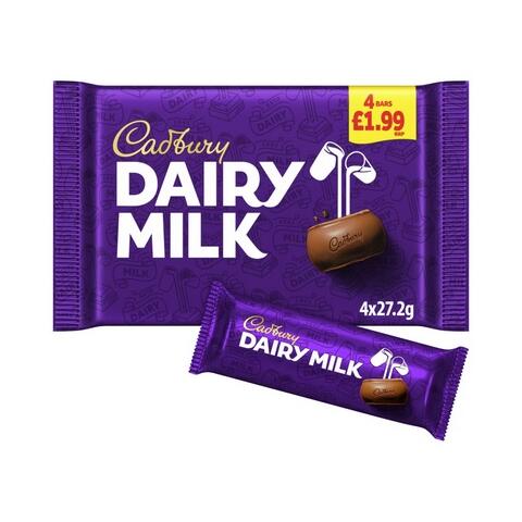 Cadbury Dairy Milk Chocolate Bar 4 Pack 108.8g 1x14