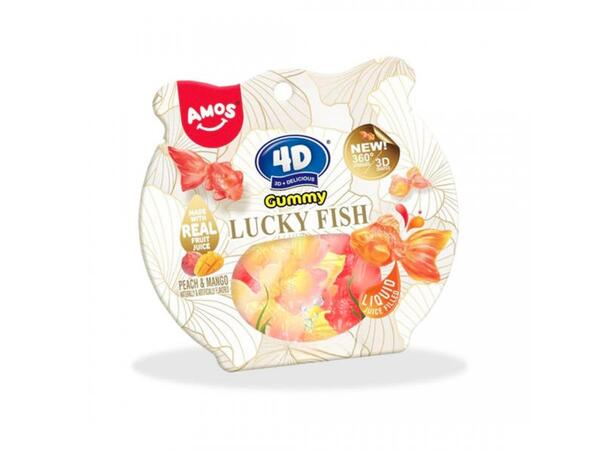Amos 4D Fruit Gummy Lucky Fish Peach Mango 65g 1x24 