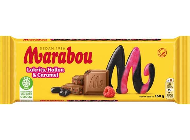 Marabou Lakrits, Hallon & Caramel 160g 1x15 