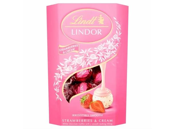 LINDT LINDOR STRAWBERRIES & CREAM CORNET 200G 1x8 