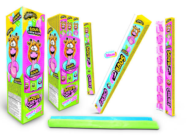 Sour Chews 1x24 30g Johny Bee - Sour & Fizzy Chew Gum 